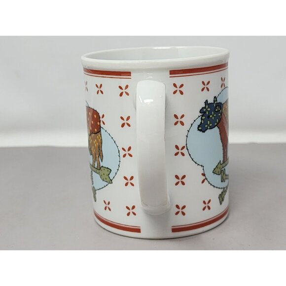 Set Of 3 Country Chicken & Cow Weathervane Mugs Patchwork‎ Design Ceramic - Picture 3 of 16